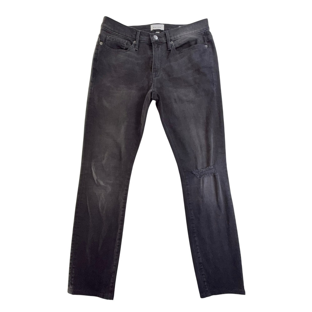 Frame L'Homme Skinny Jeans Faded Black Distressed Size 33 Mens Denim Pants